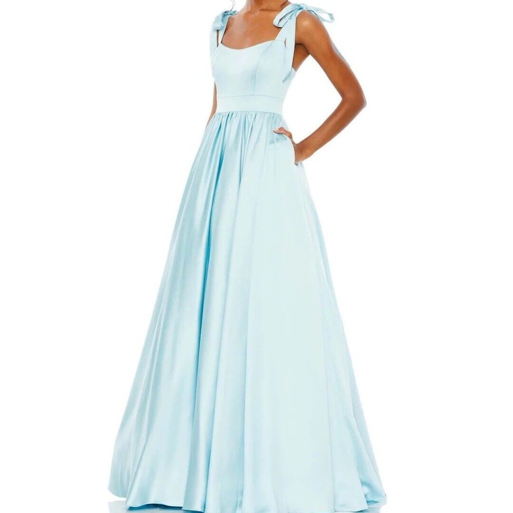 NWT MAC DUGGAL TIE SHOULDER SWEETHEART GOWN POCKETS POWDER BLUE 10 67981 - Picture 1 of 5